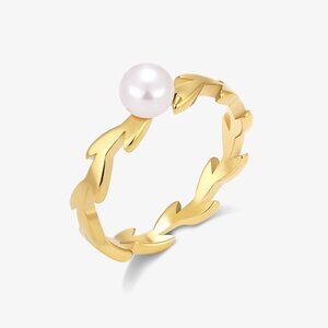 Baby Size Fresh Water Pearl Rings With Leaf Band